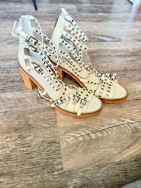 Grey Studded Strappy Block Heel Sandals